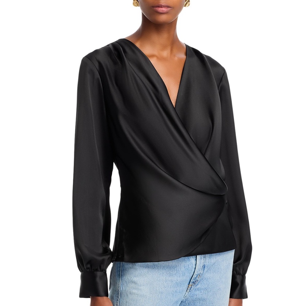 Aqua silky faux wrap top